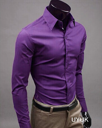 SAMA Men’s Long Sleeve Cotton Shirt – Solid Slim Fit Casual Wear