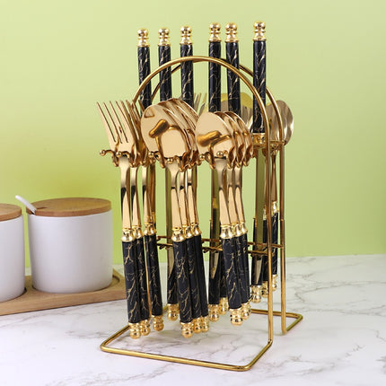 24-Piece 410 Stainless Steel Cutlery Set – Gold & Black