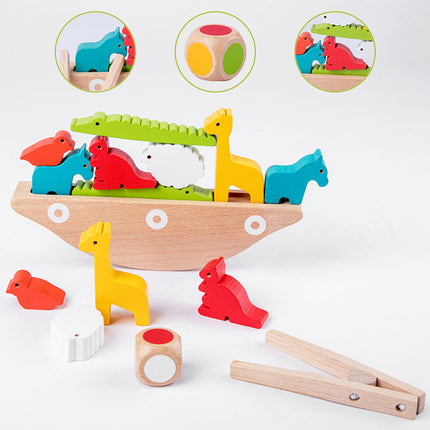 SAMA - Beech Wood Animal Balance Boat – Stacking Seesaw Game (3+)