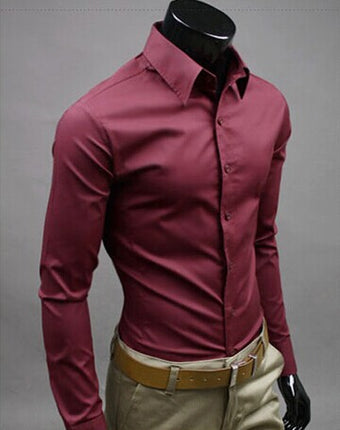 SAMA Men’s Long Sleeve Cotton Shirt – Solid Slim Fit Casual Wear