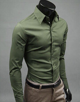 SAMA Men’s Long Sleeve Cotton Shirt – Solid Slim Fit Casual Wear