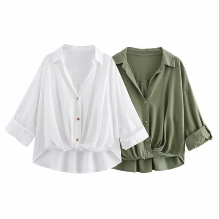 SAMA Men’s Linen Casual Shirt – Loose Fit with Knot Decoration