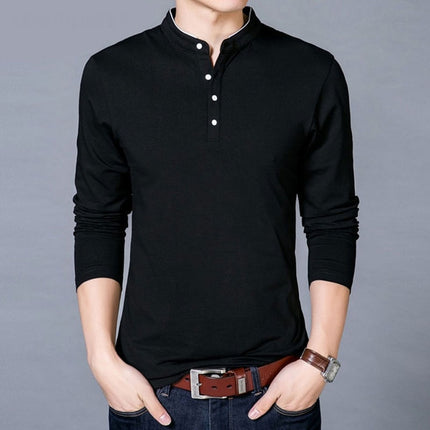 SAMA Men’s Cotton T-Shirt – Long Sleeve Mandarin Collar Tee