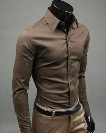 SAMA Men’s Long Sleeve Cotton Shirt – Solid Slim Fit Casual Wear