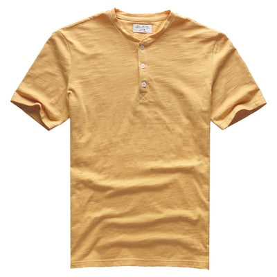 SAMA Men’s Bamboo Cotton T-Shirt – Slim Henry Collar Summer Tee