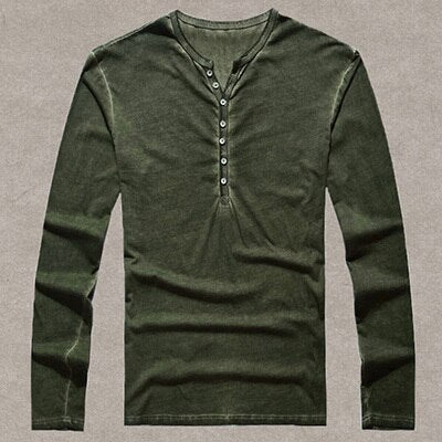 SAMA Men’s Vintage Cotton Long Sleeve T-Shirt – Henry Collar