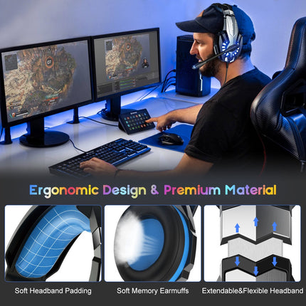 SAMA - S9 Wired Gaming Headset – 3.5mm Plug, Mic, Luminous for PS4/PC