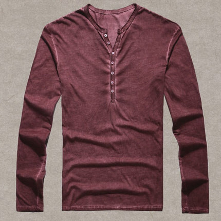 SAMA Men’s Vintage Cotton Long Sleeve T-Shirt – Henry Collar