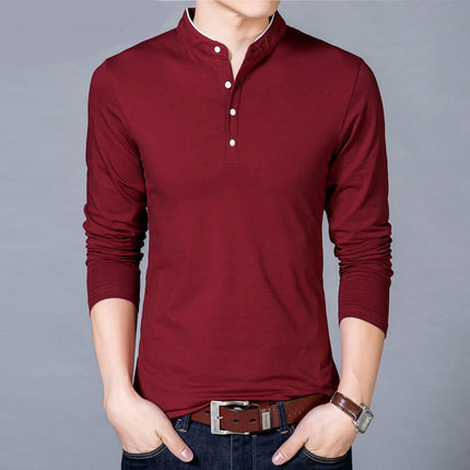 SAMA Men’s Cotton T-Shirt – Long Sleeve Mandarin Collar Tee