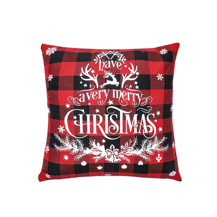 SAMA - Red Checkered Christmas Pillow Cover 45x45cm Linen Style
