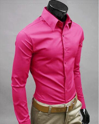SAMA Men’s Long Sleeve Cotton Shirt – Solid Slim Fit Casual Wear