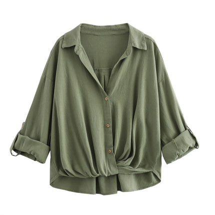 SAMA Men’s Linen Casual Shirt – Loose Fit with Knot Decoration