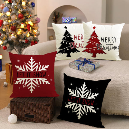 SAMA - Christmas Tree & Snowflake Pillow Cover 45x45cm Linen Decor