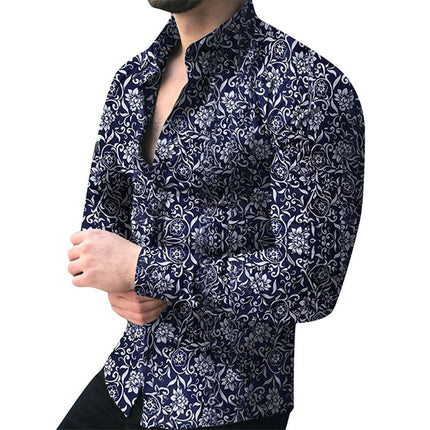 SAMA Men's Floral Long Sleeve Shirt – Casual Summer Blouse