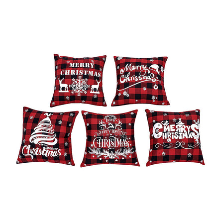SAMA - Red Checkered Christmas Pillow Cover 45x45cm Linen Style