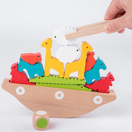 SAMA - Beech Wood Animal Balance Boat – Stacking Seesaw Game (3+)