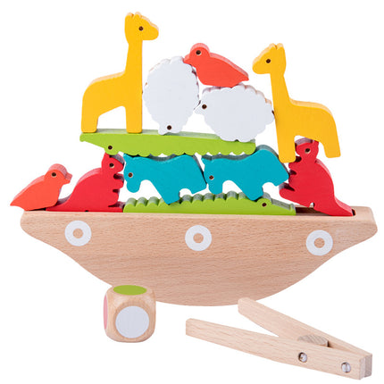 SAMA - Beech Wood Animal Balance Boat – Stacking Seesaw Game (3+)
