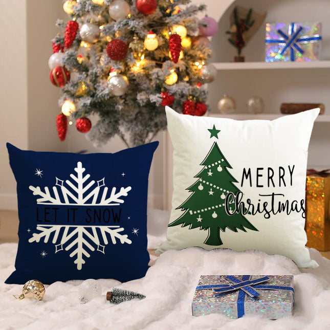 SAMA - Christmas Tree & Snowflake Pillow Cover 45x45cm Linen Decor
