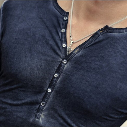 SAMA Men’s Vintage Cotton Long Sleeve T-Shirt – Henry Collar