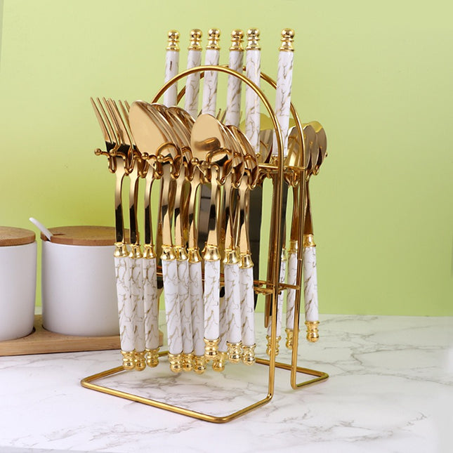 24-Piece 410 Stainless Steel Cutlery Set – Gold & Black