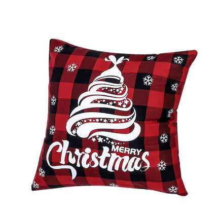 SAMA - Red Checkered Christmas Pillow Cover 45x45cm Linen Style