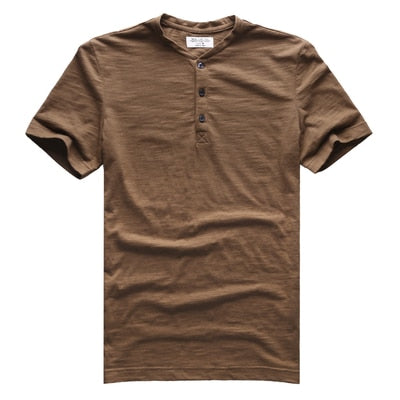 SAMA Men’s Bamboo Cotton T-Shirt – Slim Henry Collar Summer Tee