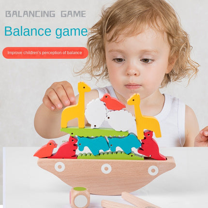 Beech wood animal balance boat stacking seesaw toy with water-based paint for ages 3+