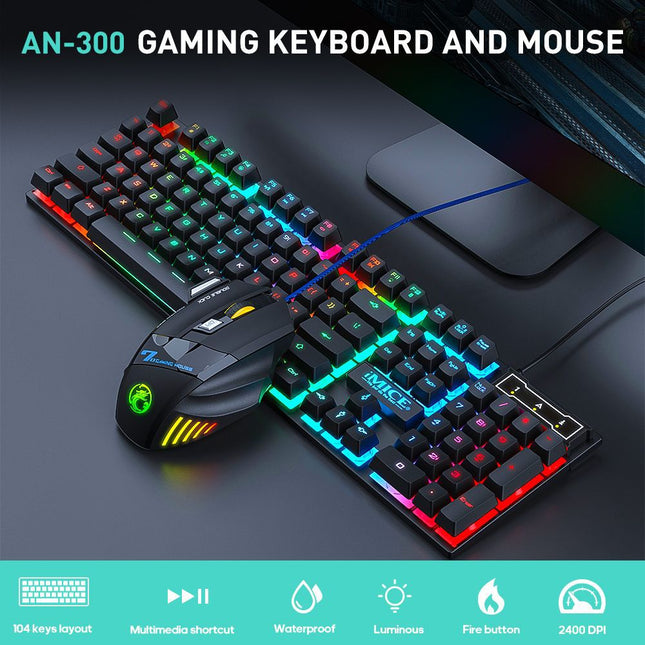 SAMA - AN-300 Wired Gaming Keyboard & Mouse Set – Rainbow Backlit USB