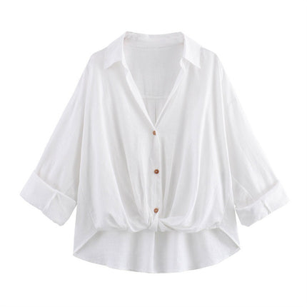 SAMA Men’s Linen Casual Shirt – Loose Fit with Knot Decoration