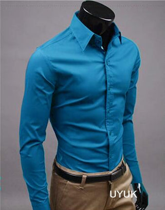 SAMA Men’s Long Sleeve Cotton Shirt – Solid Slim Fit Casual Wear
