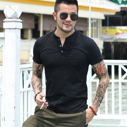 SAMA Men’s Bamboo Cotton T-Shirt – Slim Henry Collar Summer Tee