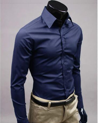 SAMA Men’s Long Sleeve Cotton Shirt – Solid Slim Fit Casual Wear
