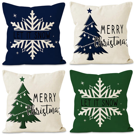 SAMA - Christmas Tree & Snowflake Pillow Cover 45x45cm Linen Decor