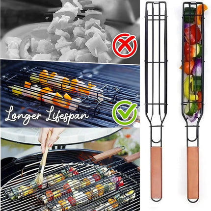 SAMA Nonstick BBQ Kebab Grilling Basket – Latching Lid, Rosewood