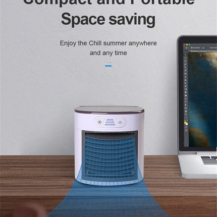 SAMA - Mini USB Air Cooler Fan – 3-Speed Desktop Humidifier & LED Light