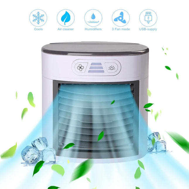 SAMA - Mini USB Air Cooler Fan – 3-Speed Desktop Humidifier & LED Light