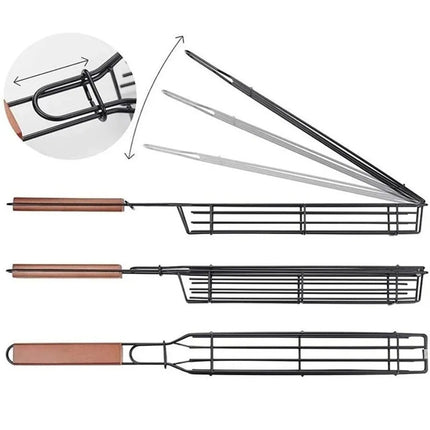 SAMA Nonstick BBQ Kebab Grilling Basket – Latching Lid, Rosewood