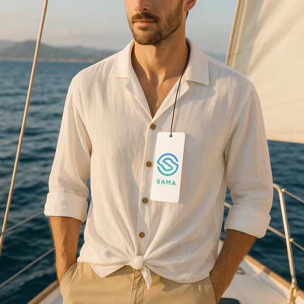 SAMA Men’s Linen Casual Shirt – Loose Fit with Knot Decoration