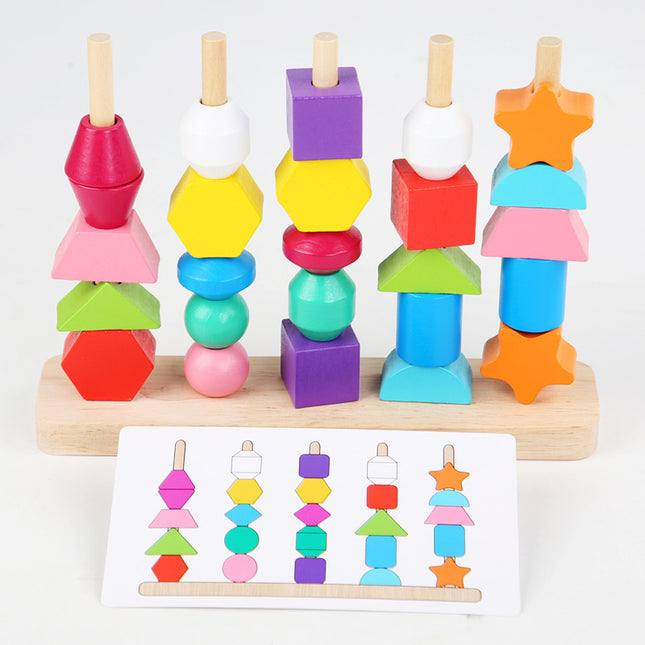 SAMA - Wooden 5-Column Bead Puzzle – Sensory Blocks (Age 3+)