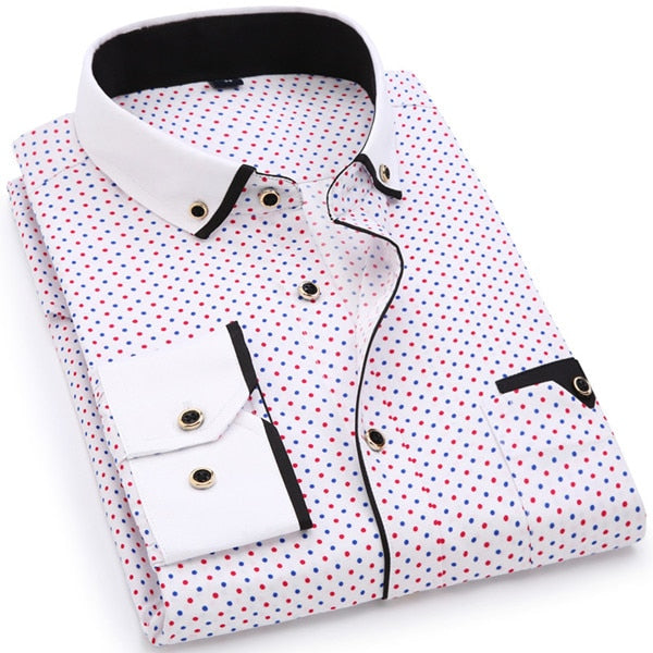 SAMA Men’s Slim Fit Printed Shirt – Long Sleeve Business Casual