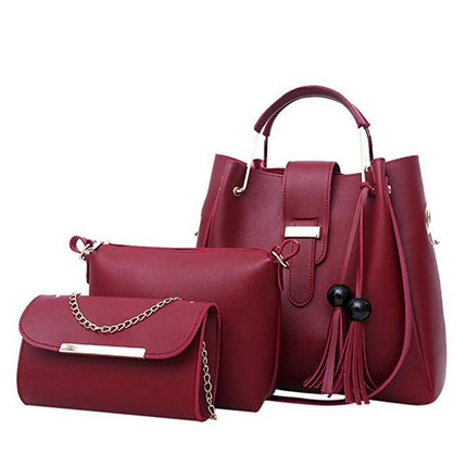 SAMA Laamei 3-Piece Women’s PU Leather Handbag Set – Tassel Tote