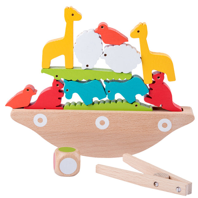 SAMA - Beech Wood Animal Balance Boat – Stacking Seesaw Game (3+)