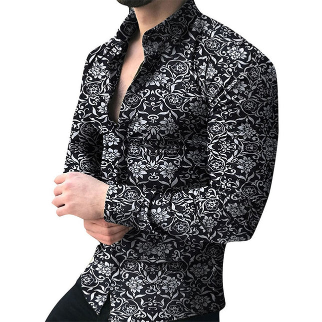 SAMA Men's Floral Long Sleeve Shirt – Casual Summer Blouse