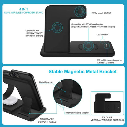 SAMA 15W 4-in-1 Foldable Wireless Charger Stand – Qi, USB-C